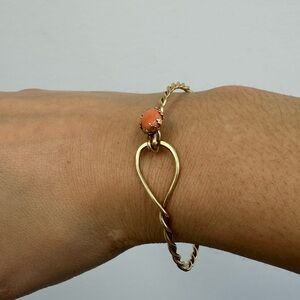 Vintage 12k GF Gold Fill Yellow Cable Rope Bangle Bracelet Angel Skin Coral 7"